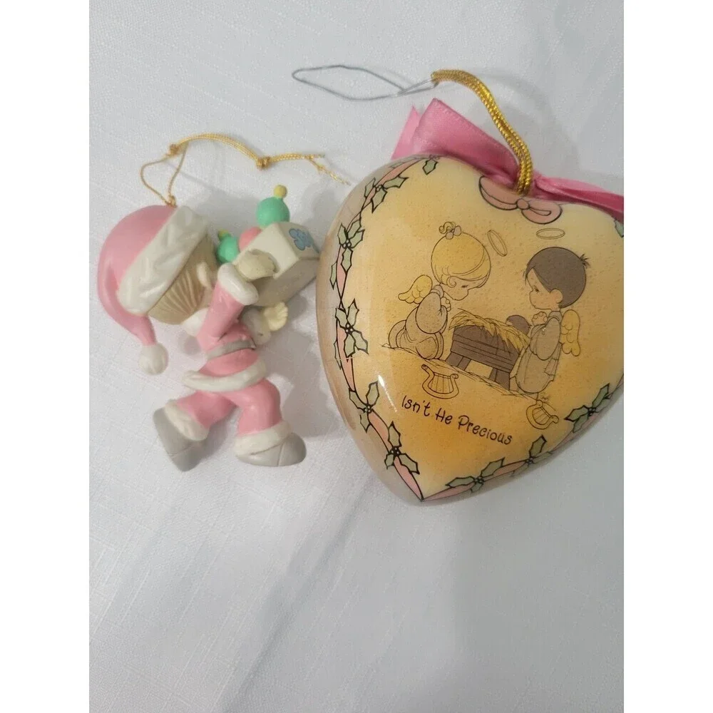 Precious Moments Christmas Ornaments Heart  & Girl 1996 Set Of 2